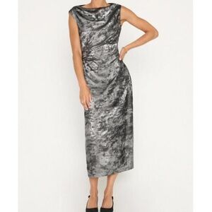 BROCHU WALKER trey draped waist dress in galaxy silver Size L